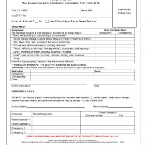 10.)Allergy Action Form - Charles County Family Day Care Association